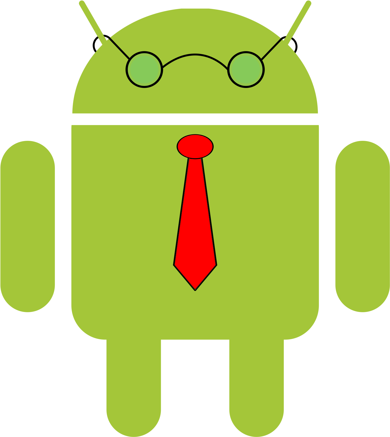 A Green Robot With A Tie And Glasses