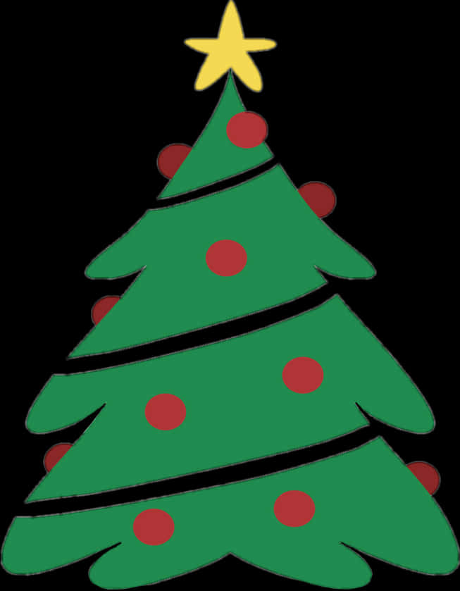 A Green Christmas Tree With Red Balls And A Star On Top