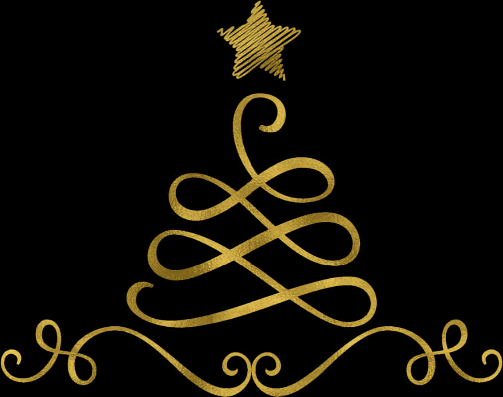 A Gold Christmas Tree With A Star And Swirls