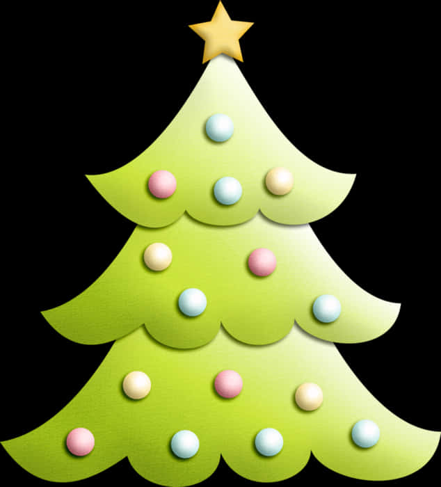 A Green Christmas Tree With Colorful Balls And A Star