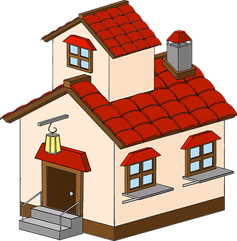 A Cartoon House With A Red Roof