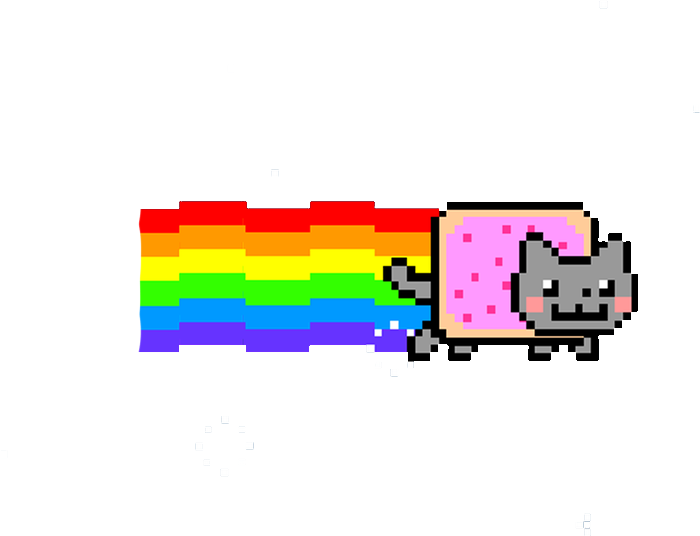 A Cartoon Of A Cat With A Rainbow