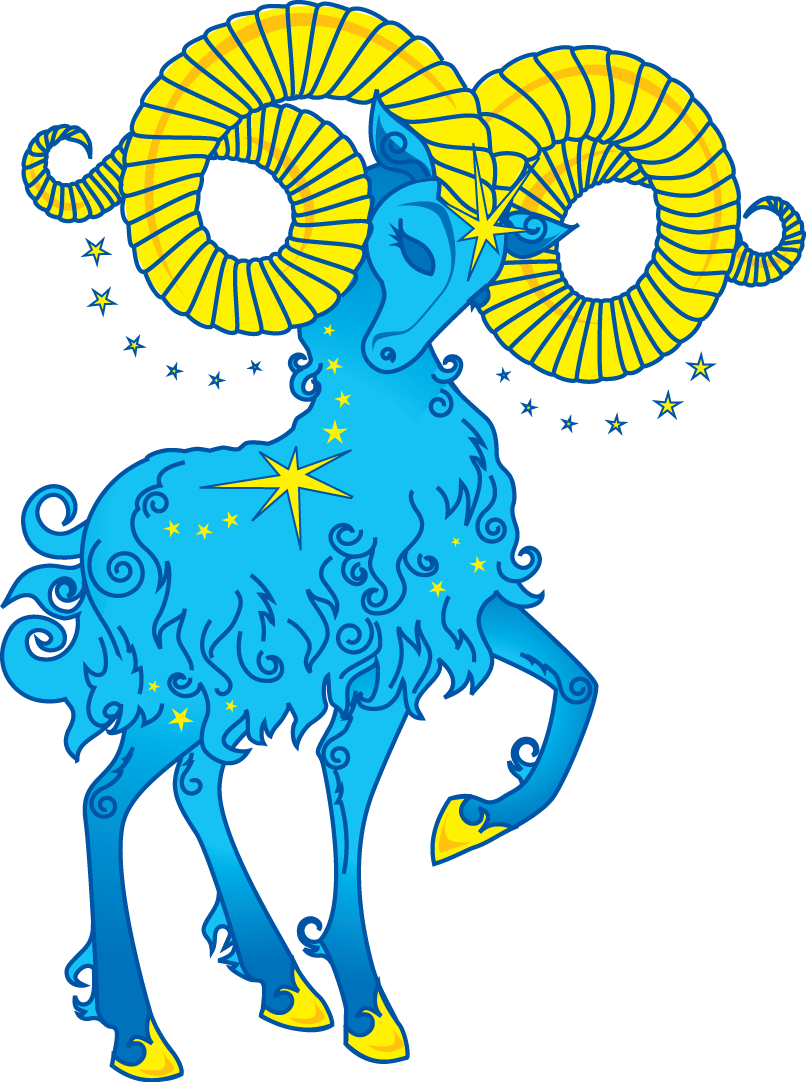 A Blue Cartoon Animal With Yellow Horns