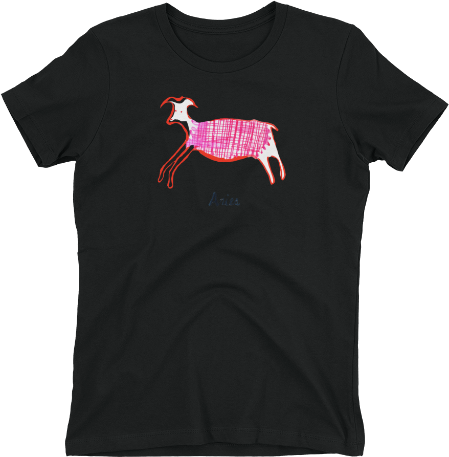 A Black Shirt With A Pink Goat On It
