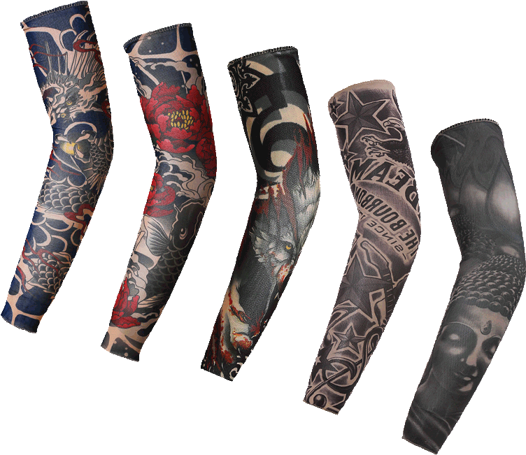 A Group Of Arm Sleeves With Tattoos
