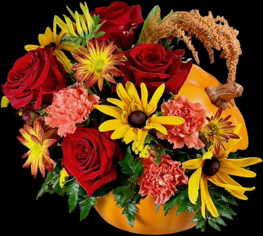 Arrangement Of Roses, Rudbeckia, Daisies, And Carnations - Bouquet, Hd Png Download