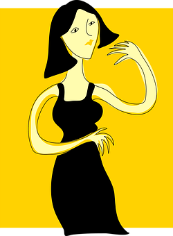 A Cartoon Of A Woman In A Black Dress