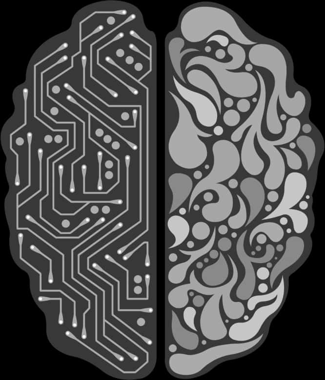 A Black And White Brain With A Circuit Board