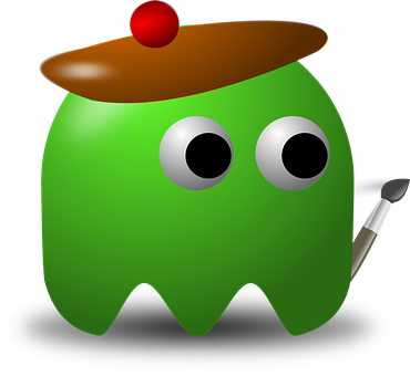 A Green Cartoon Character With A Hat And Brush