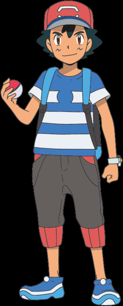 Ash Ketchum In Striped Shirt