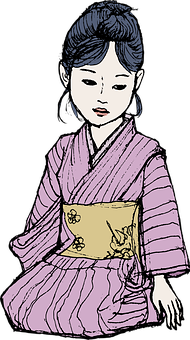 A Cartoon Of A Girl Wearing A Kimono