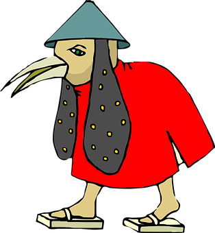A Cartoon Of A Bird Wearing A Hat And Sandals