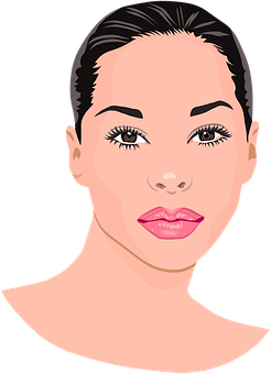 A Woman With Short Hair And Pink Lips