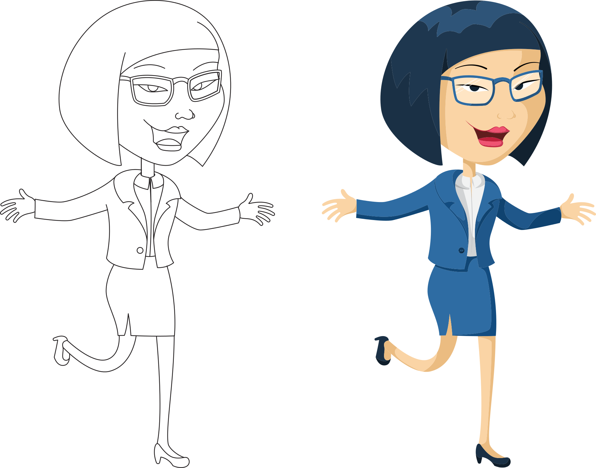 Asian Woman Cartoon With Glasses, Hd Png Download