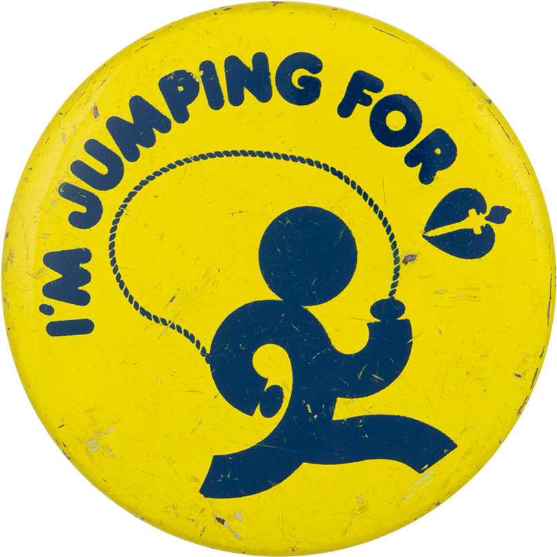 A Yellow Button With A Person Jumping Rope