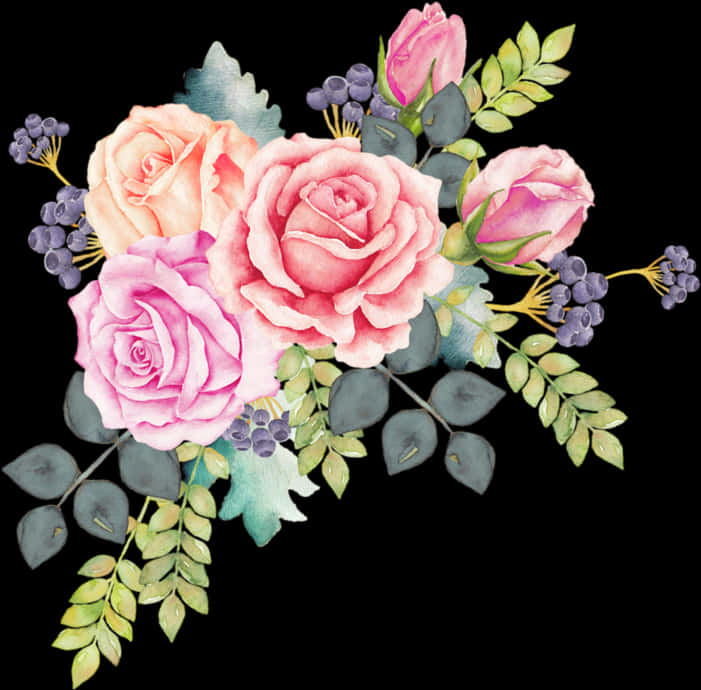 Assorted Color Flowers Illustration Watercolour Flowers - Watercolor Flower Bouquet Png, Transparent Png