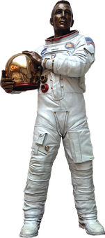 A Man In A White Suit Holding A Helmet