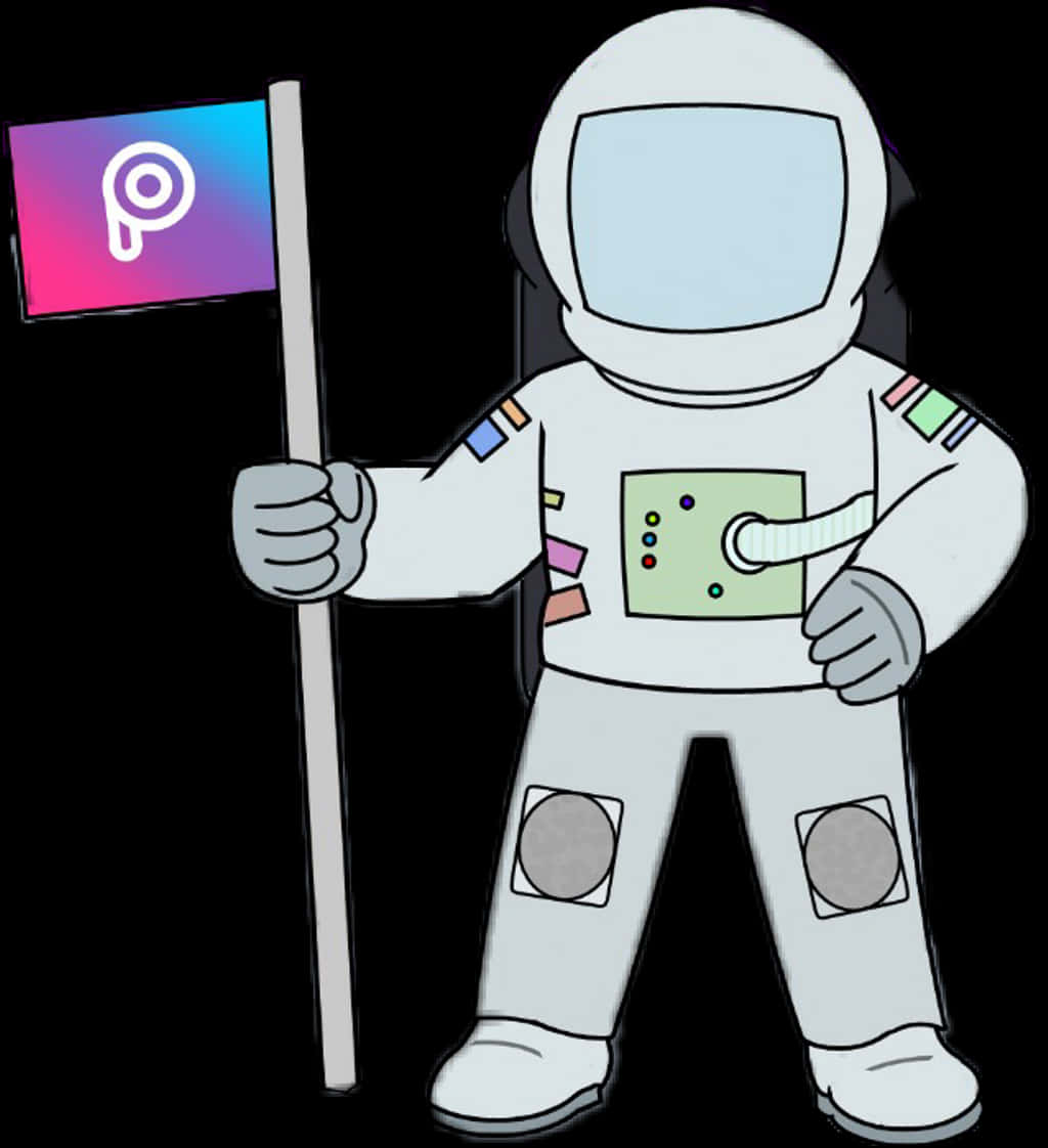 A Cartoon Of A Person In A Space Suit Holding A Flag