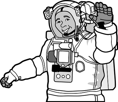 A Cartoon Of A Man In An Astronaut Suit Waving