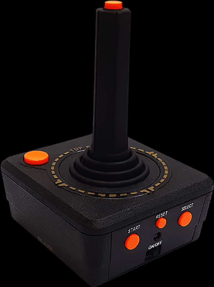 A Black Square Device With Orange Buttons