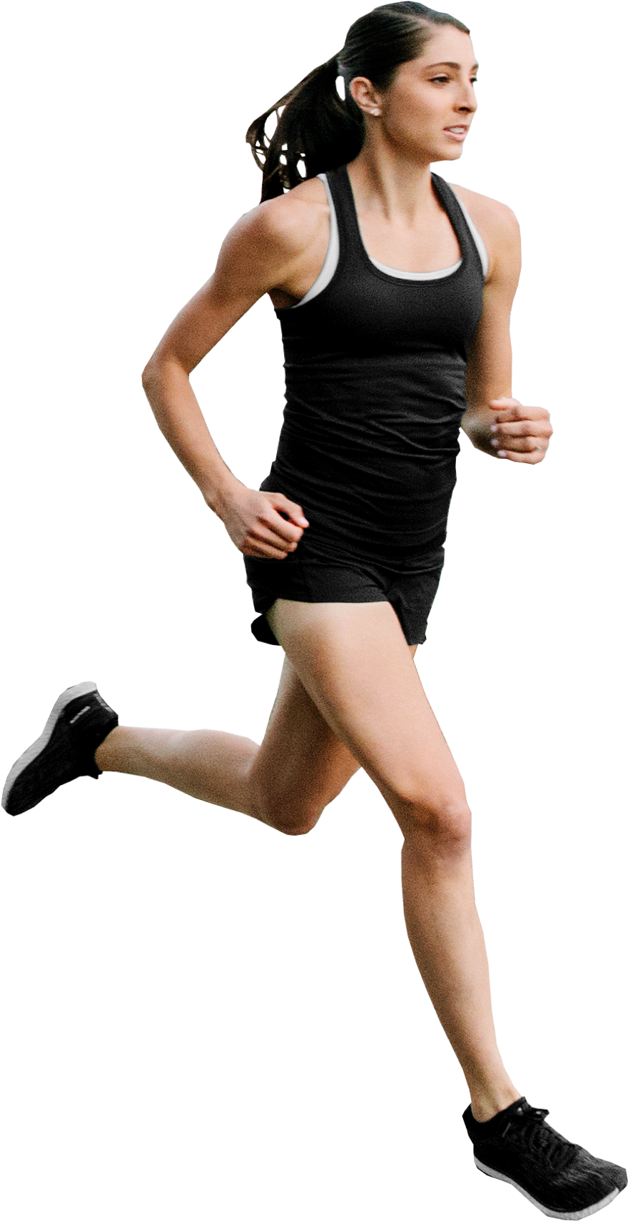 A Woman Running In A Black Tank Top And Shorts