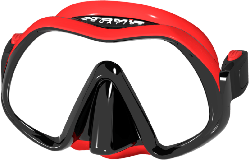 A Red And Black Scuba Mask