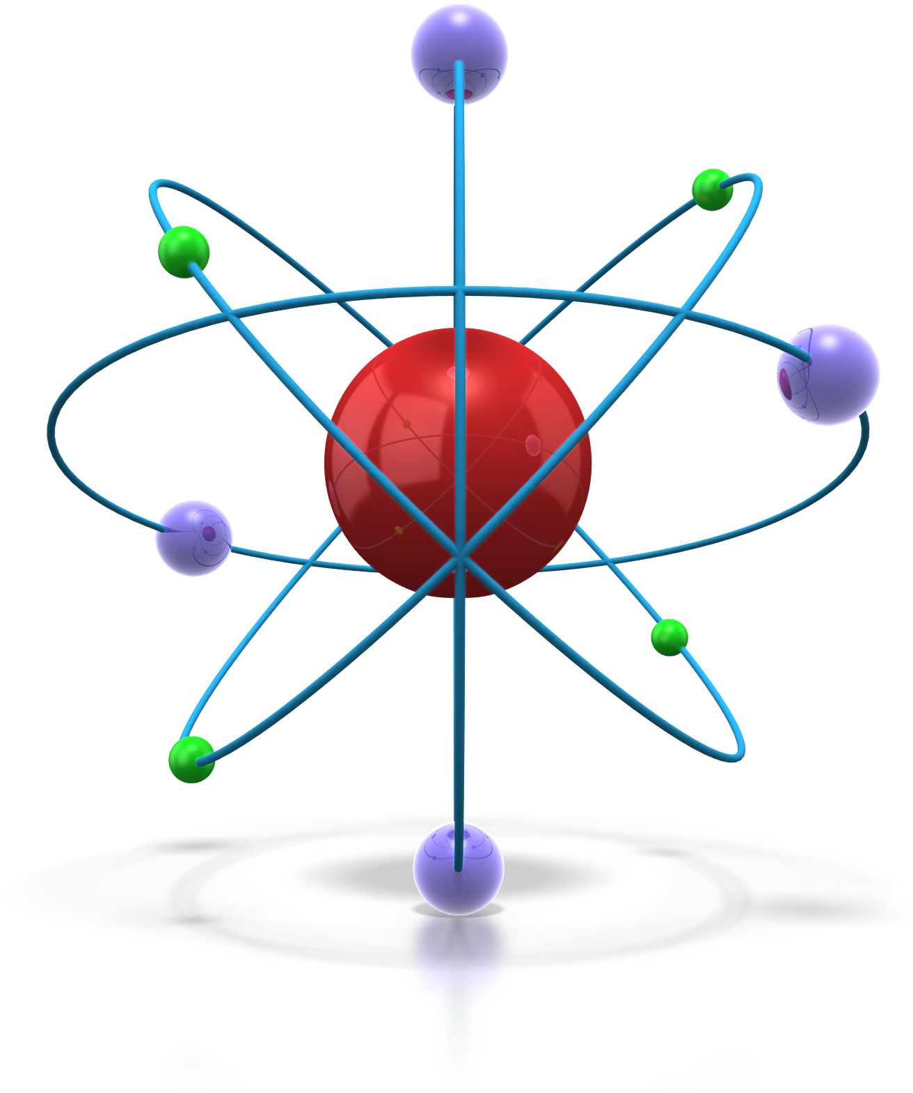 A Red Sphere With Blue Lines And Spheres Around It
