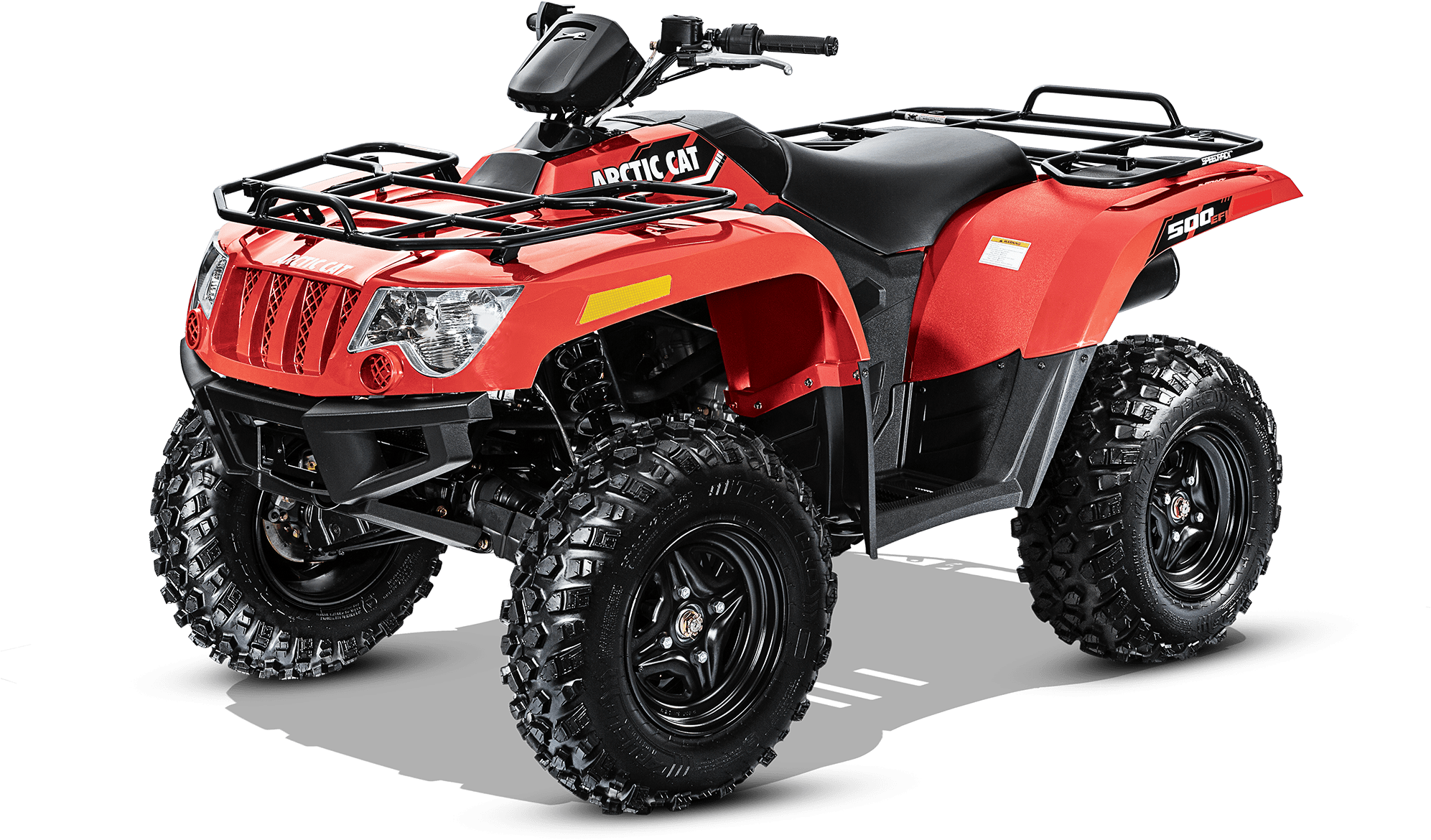A Red Atv With Black Wheels
