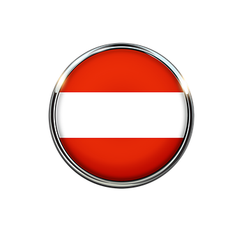 A Red And White Flag With A Silver Frame
