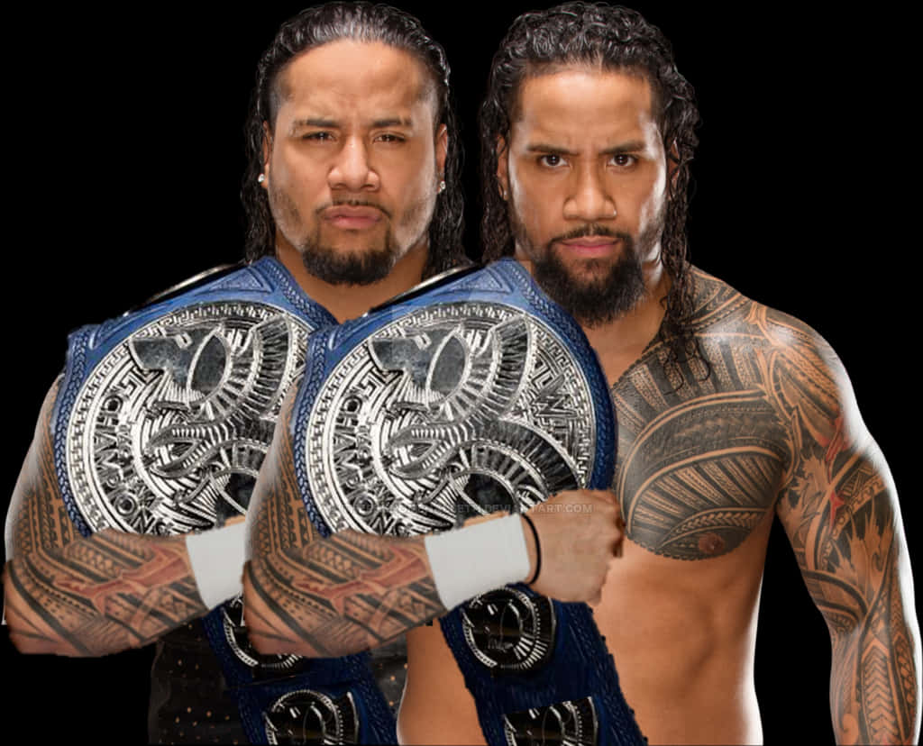 Two Men With Tattoos Holding Belts