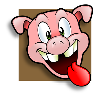 A Cartoon Pig With Tongue Out