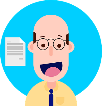 A Cartoon Of A Man With Glasses And A Paper