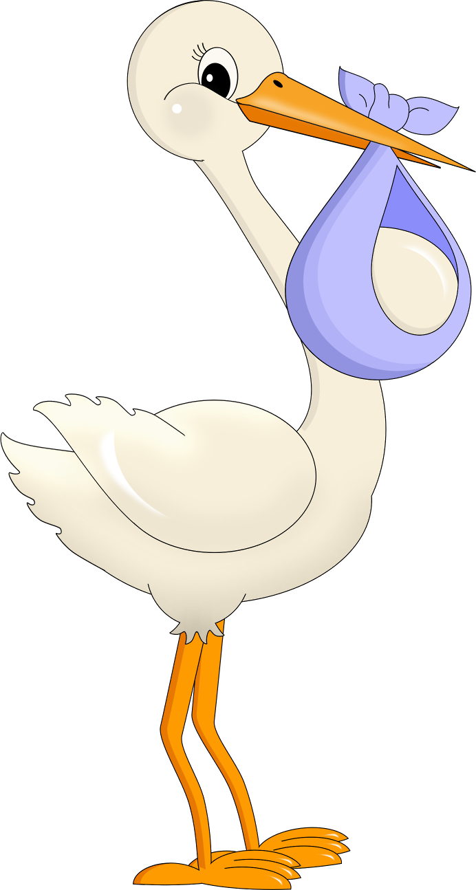 A Cartoon Of A White Bird With A Blue Baby In Its Mouth