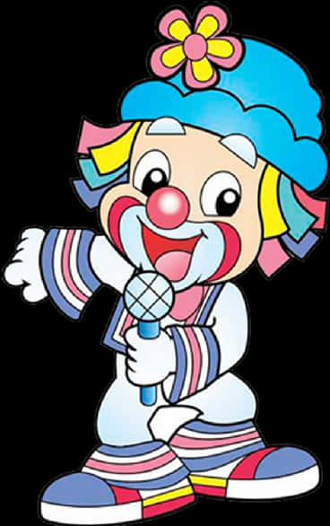 A Cartoon Clown Holding A Microphone