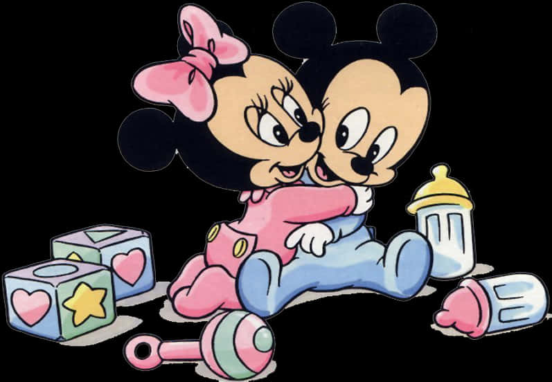 Baby Minnie Hugging Mickey