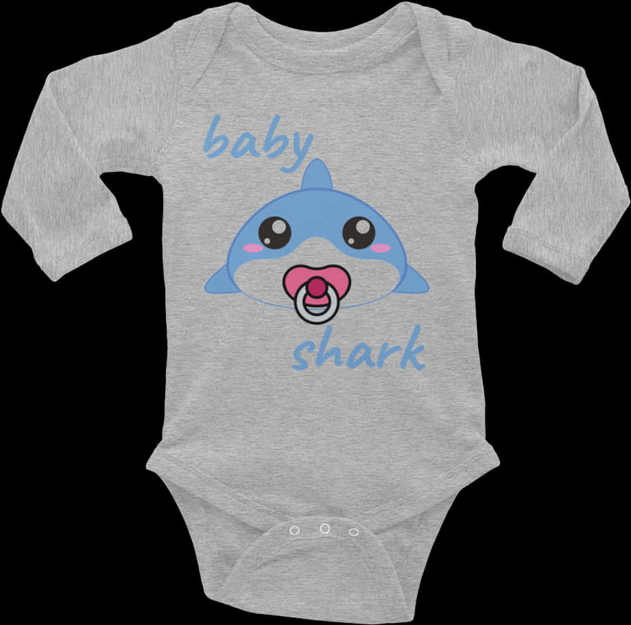 A Grey Baby Bodysuit With A Shark On It