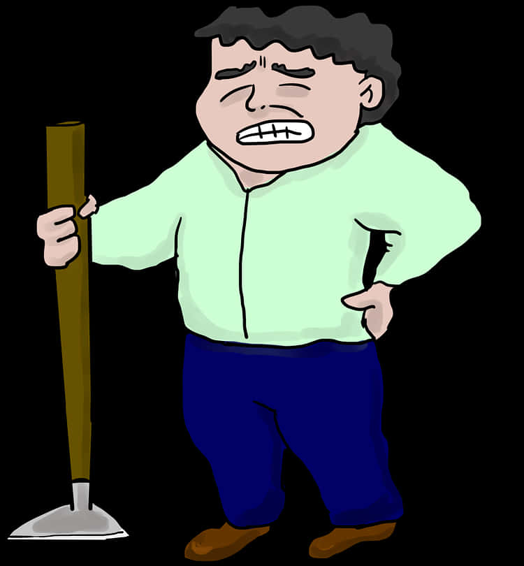 A Cartoon Of A Man Holding A Stick