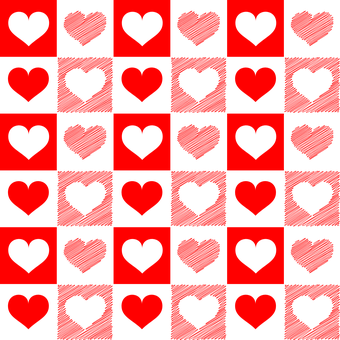 A Red And Black Checkered Pattern With Hearts