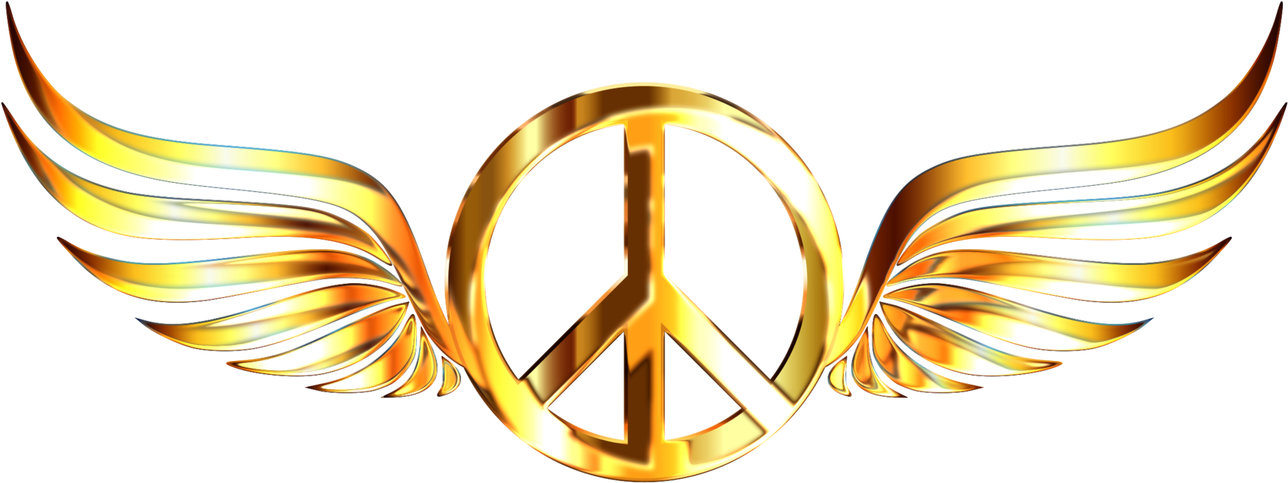 A Gold Peace Sign With Wings