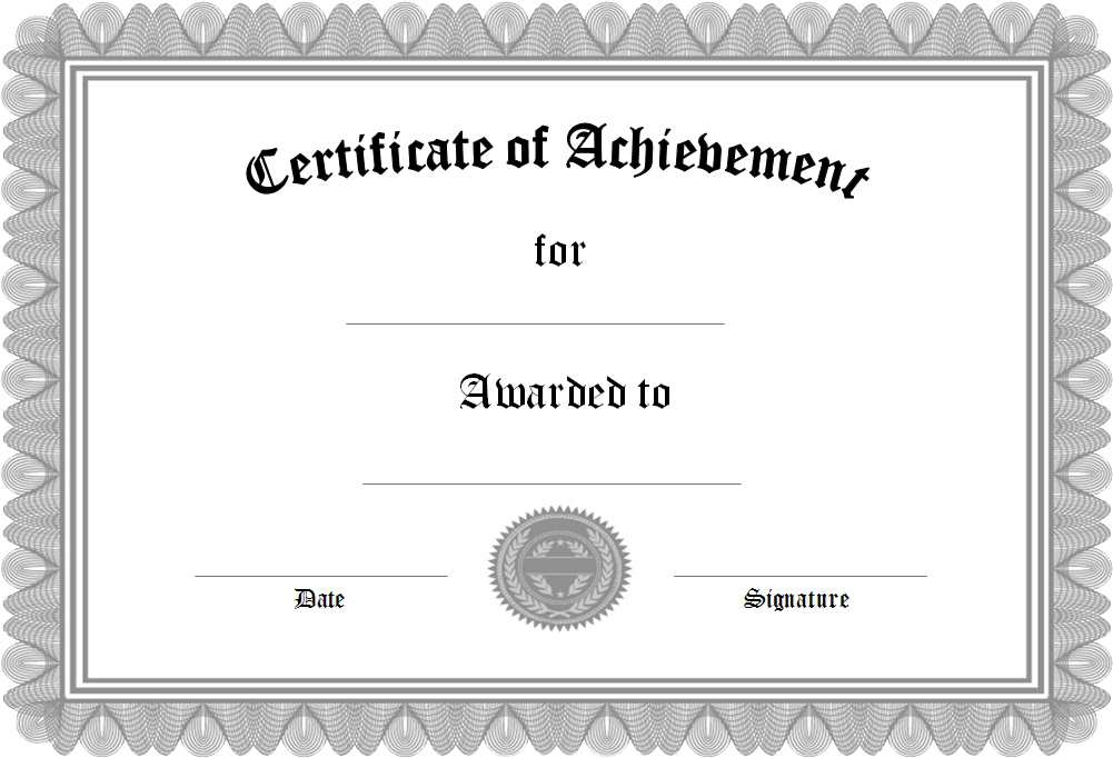 A Certificate Of Achievement With A Black And White Border