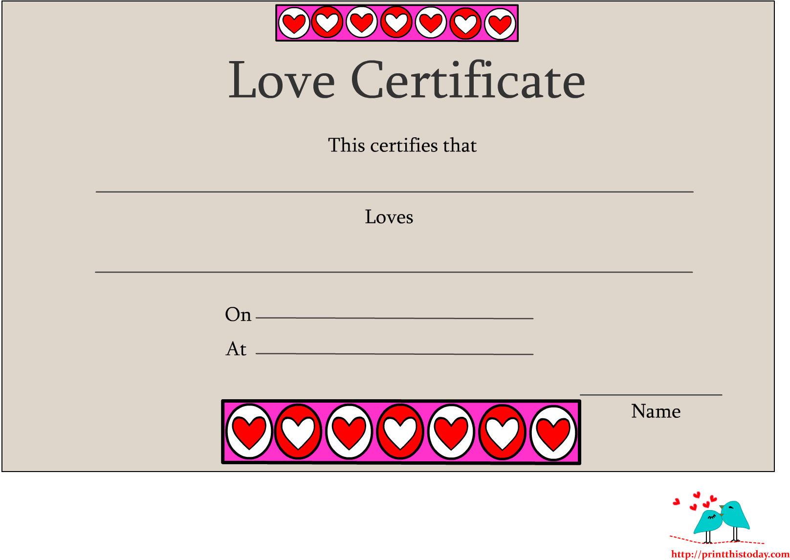 A Certificate With Hearts And Text