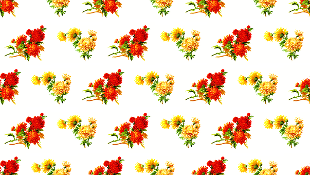 A Pattern Of Flowers On A White Background