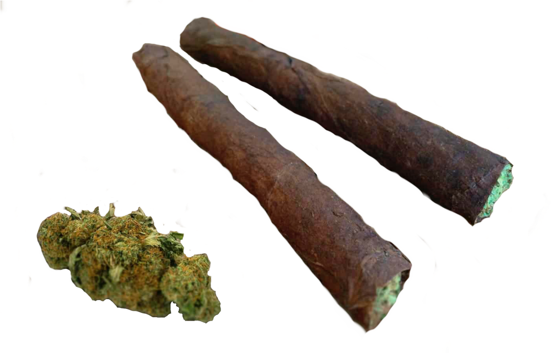 A Group Of Cigars And A Bud Of Marijuana