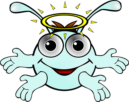 A Cartoon Of A Blue Monster With A Halo On Its Head