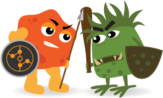 A Cartoon Of A Monster Holding A Spear And Shield
