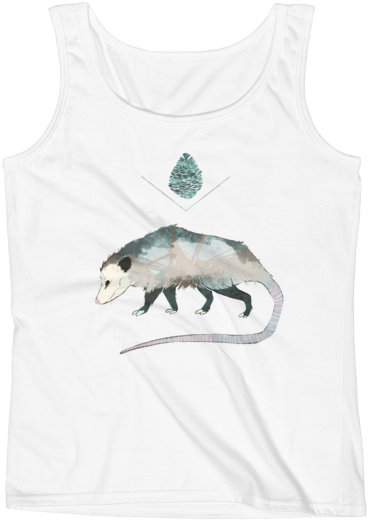 A White Tank Top With A Rat And Pine Cone On It