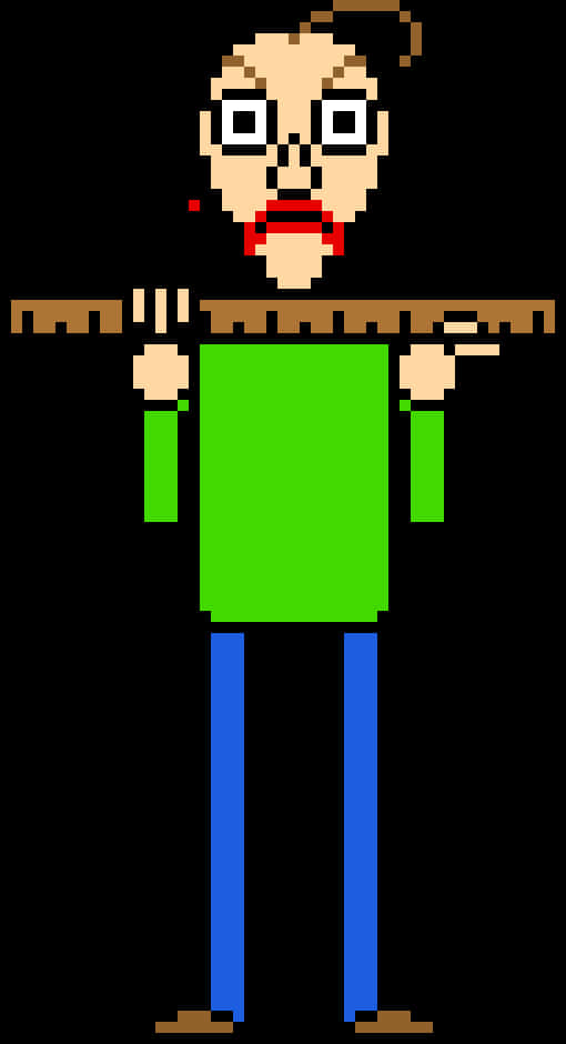 A Pixelated Person Holding A Ruler