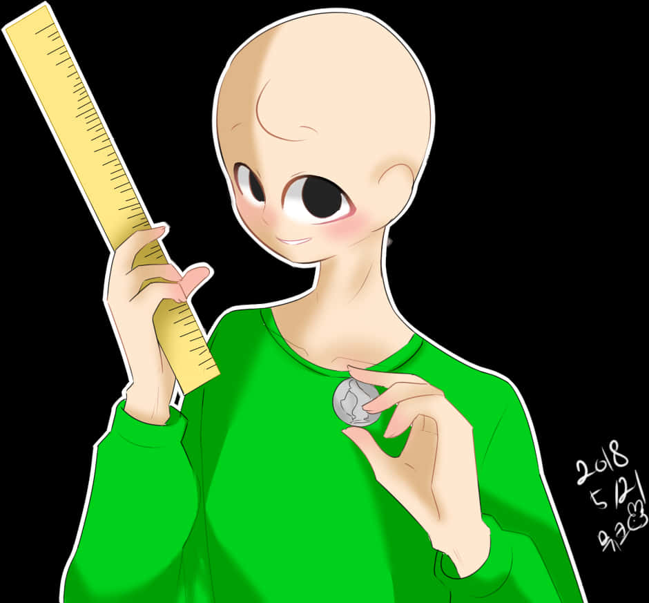 Baldi Holding A Ruler And Coin