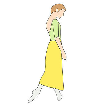 A Woman In A Yellow Skirt And Green Shirt
