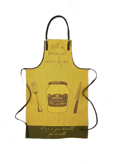 A Yellow Apron With A Picture Of A Fork Knife And Spoon